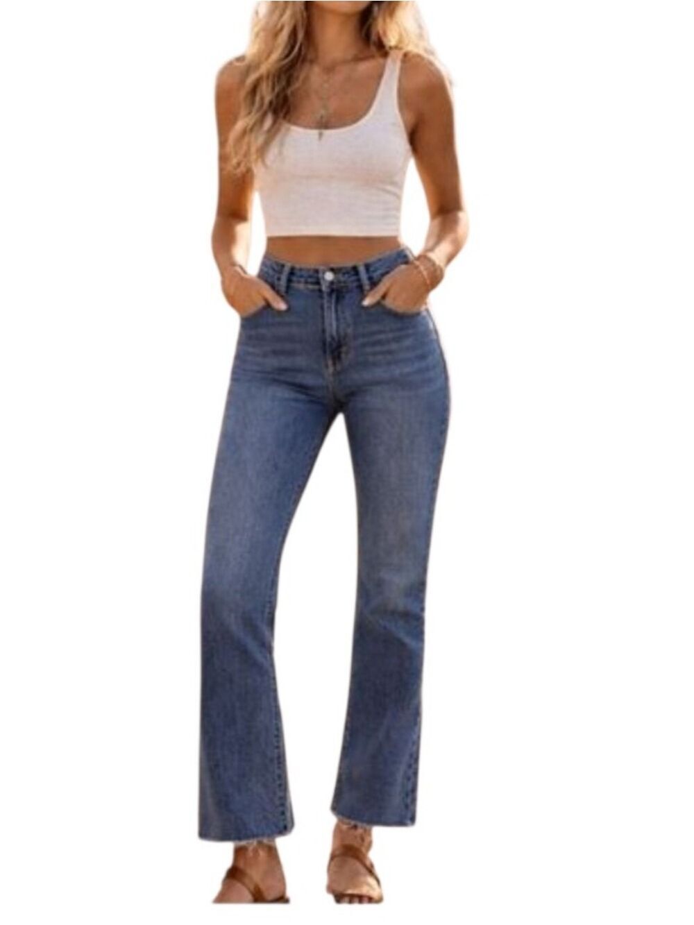Free People High Rise Raw Hem Straight Leg Jeans Size 30  61502-16515125